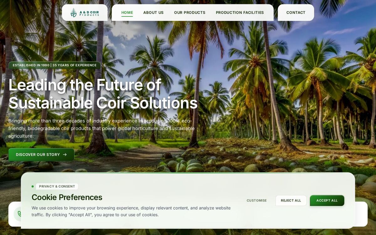 A & D Coir Products website preview